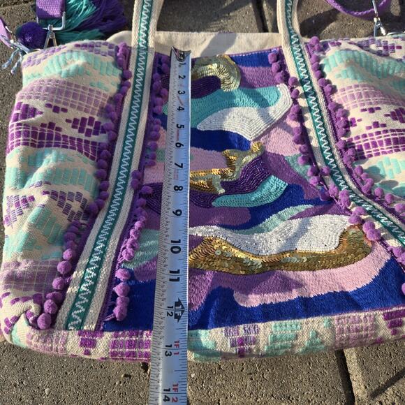 Vibrant Sequin Shoulder Bag in Purple and Gold - Picture 11 of 11